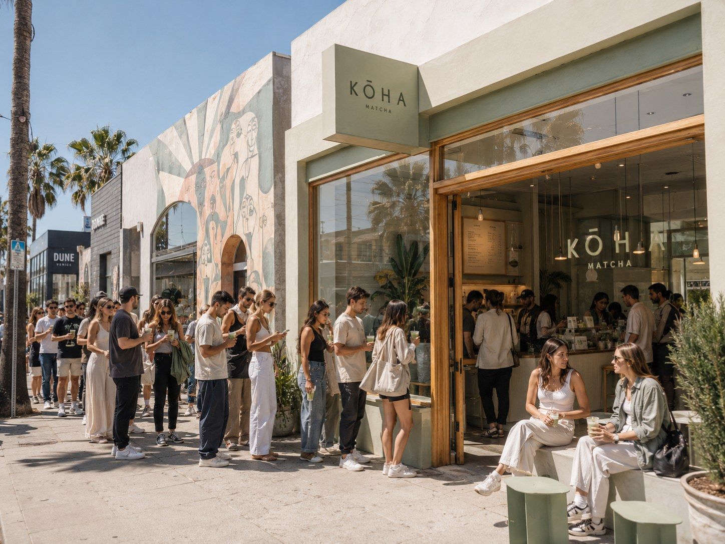 Guests lining up outside a restaurant